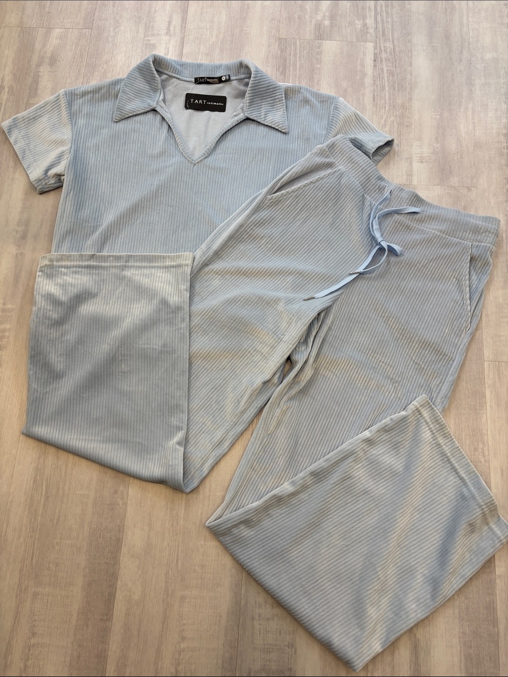 Tart Collections Light/Powder Blue Ribbed Jogger Set Super Soft Material Small